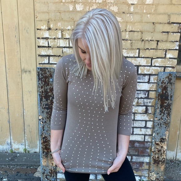 VILA Milano Neutral Studded Sweater - Picture 6 of 8